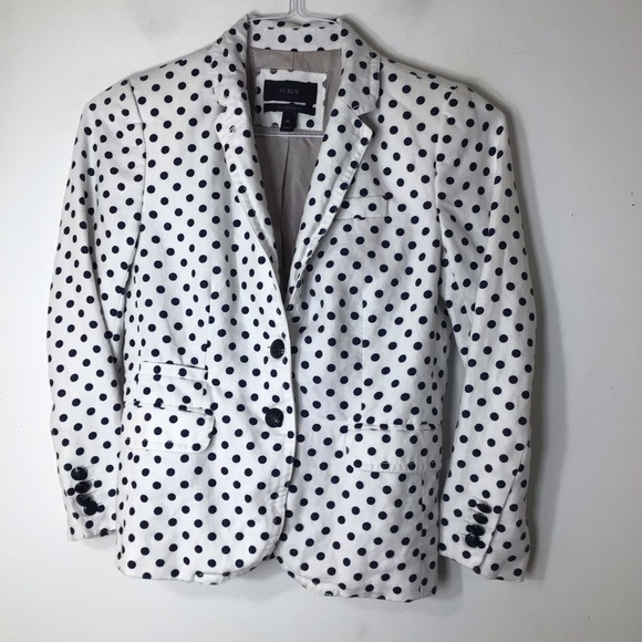 J Crew schoolboy blazer jacket women 00 blue white polka dot linen career classy - Picture 2 of 12